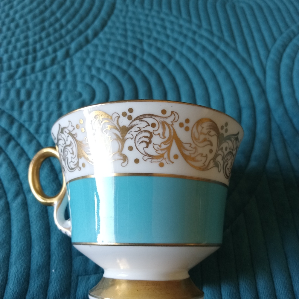 Vintage Royal Adderley 1789 Bone China Lawley Aqua Blue & Gold Cup & Saucer Set - Picture 9 of 12
